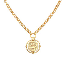 Fashion Vintage Rotatable Gold Coin Necklace Jewelry